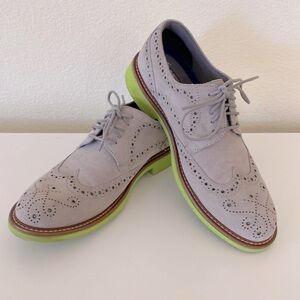 Kenneth Cole Reaction Gray Suede and Lime Green Sole Wingtip Oxfords